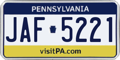 PA license plate JAF5221