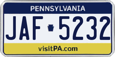 PA license plate JAF5232