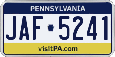 PA license plate JAF5241
