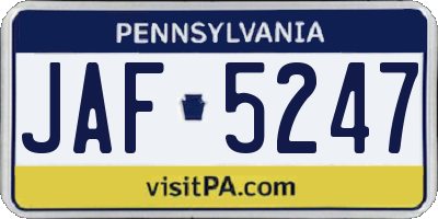 PA license plate JAF5247