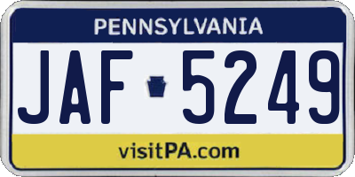 PA license plate JAF5249