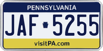 PA license plate JAF5255