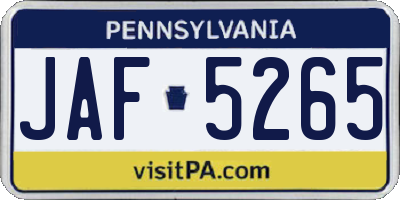 PA license plate JAF5265