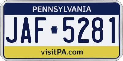 PA license plate JAF5281