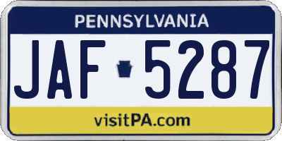 PA license plate JAF5287