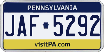 PA license plate JAF5292