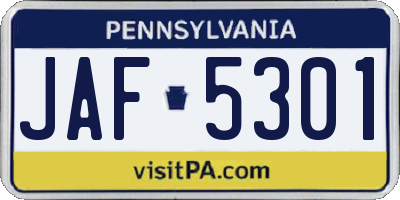 PA license plate JAF5301