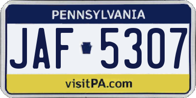 PA license plate JAF5307
