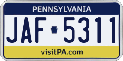 PA license plate JAF5311