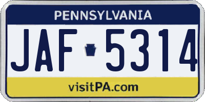 PA license plate JAF5314