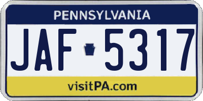 PA license plate JAF5317