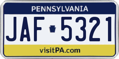 PA license plate JAF5321