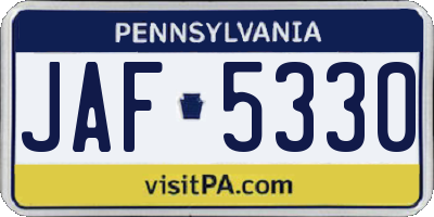 PA license plate JAF5330