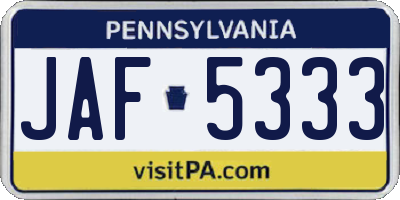 PA license plate JAF5333