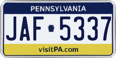 PA license plate JAF5337
