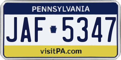 PA license plate JAF5347