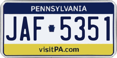 PA license plate JAF5351