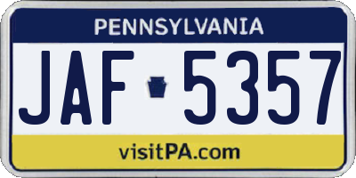 PA license plate JAF5357