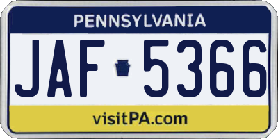 PA license plate JAF5366