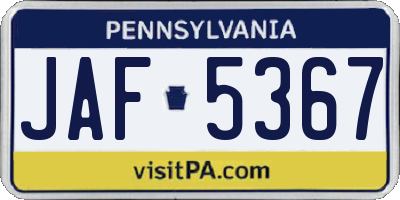 PA license plate JAF5367