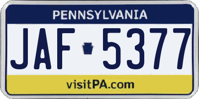 PA license plate JAF5377