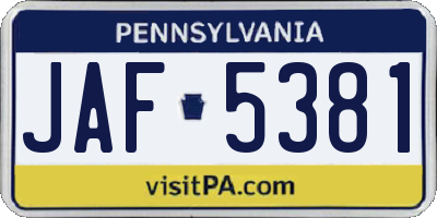 PA license plate JAF5381