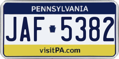 PA license plate JAF5382