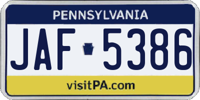 PA license plate JAF5386