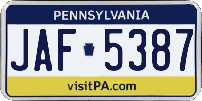 PA license plate JAF5387