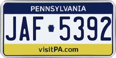 PA license plate JAF5392