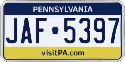 PA license plate JAF5397
