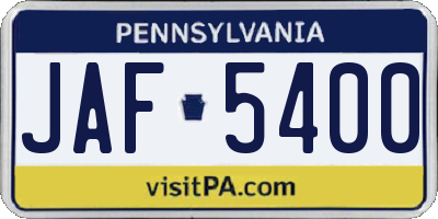 PA license plate JAF5400