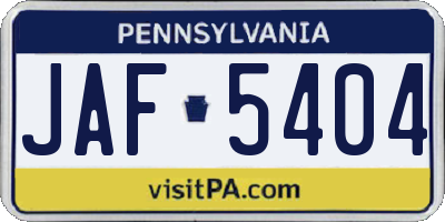 PA license plate JAF5404