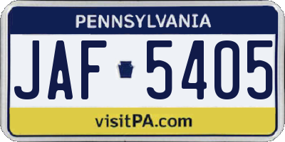 PA license plate JAF5405