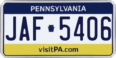 PA license plate JAF5406