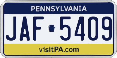 PA license plate JAF5409