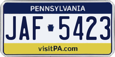 PA license plate JAF5423