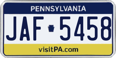 PA license plate JAF5458