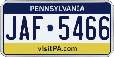 PA license plate JAF5466