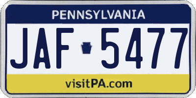 PA license plate JAF5477
