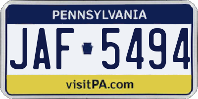PA license plate JAF5494