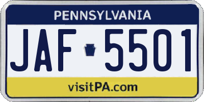 PA license plate JAF5501