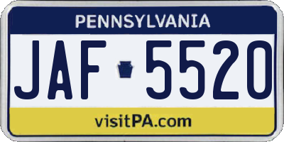 PA license plate JAF5520