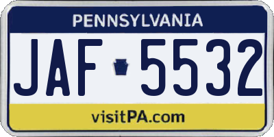 PA license plate JAF5532