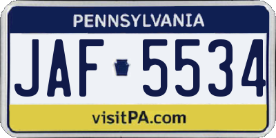 PA license plate JAF5534