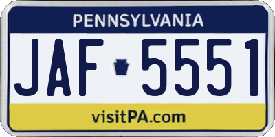 PA license plate JAF5551