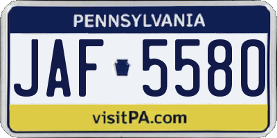 PA license plate JAF5580