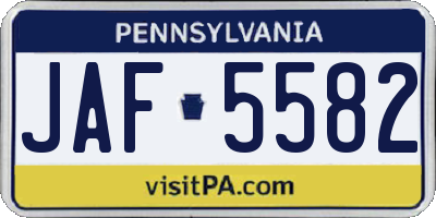 PA license plate JAF5582