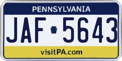 PA license plate JAF5643
