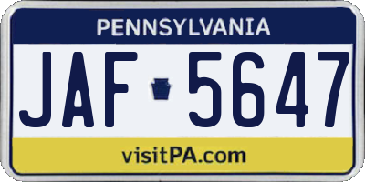PA license plate JAF5647